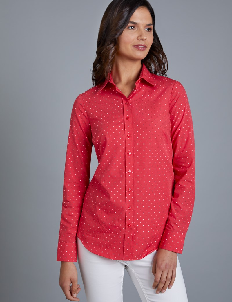 Women's Red Dobby Weave Semi Fitted Shirt - Single Cuff | Hawes & Curtis
