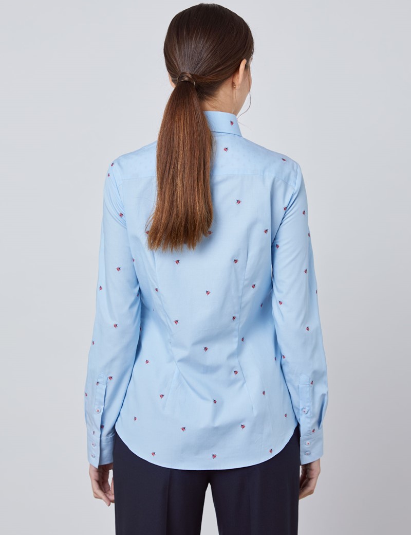 Women's Blue & Red Dobby Ladybird Semi Fitted Shirt - Single Cuff ...