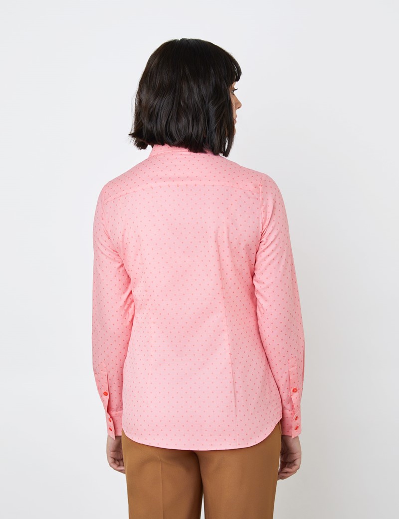 Women's Coral & Pink Dobby Spots Semi Fitted Shirt - Single Cuff
