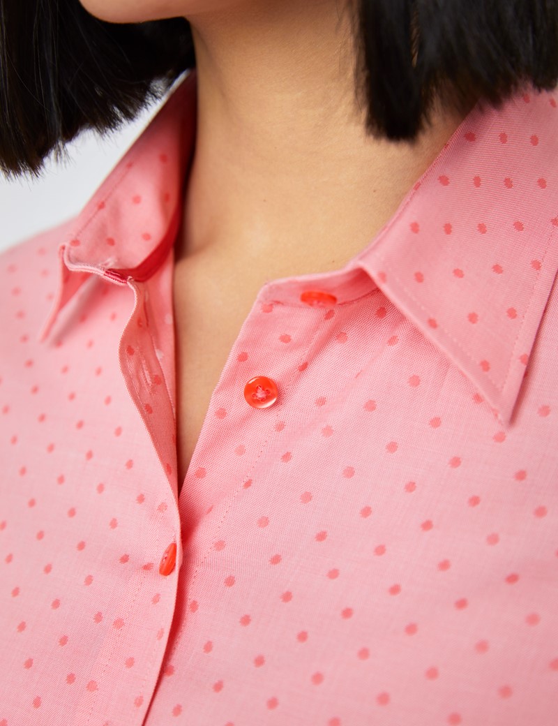 Women's Coral & Pink Dobby Spots Semi Fitted Shirt - Single Cuff