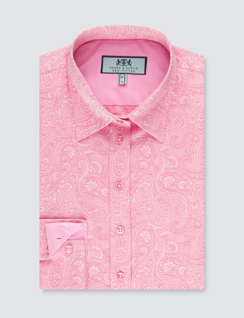 Women's Pink Dobby Paisley Semi Fitted Shirt
