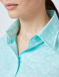 Women's Aqua Self Design Leaves Semi Fitted Shirt 