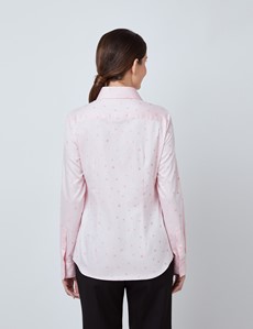 Women's Pink Small Stars Dobby Semi Fitted Shirt 