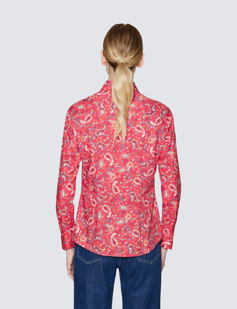 Women's Red & Pink Semi Fitted Cotton Shirt