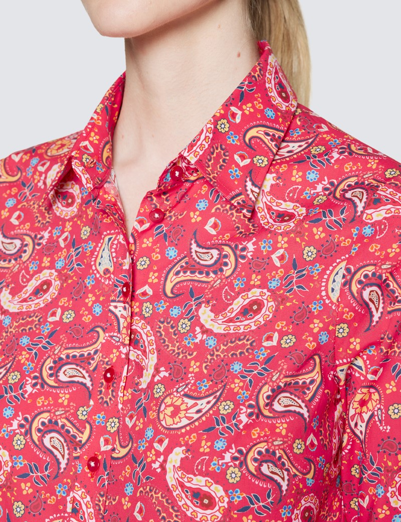 Women's Red & Pink Semi Fitted Cotton Shirt