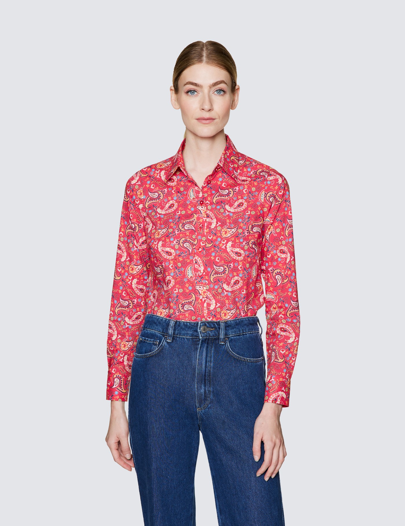 Bluse – Regular Fit – Baumwolle – rot pink Paisley | Hawes & Curtis