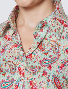 Women's Green & Red Floral Paisley Semi Fitted Cotton Shirt