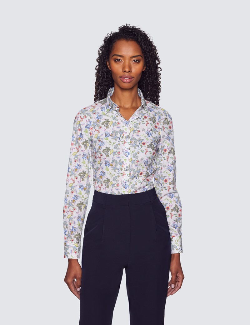 MILLY Womens Wildflower Printed on Silk Long Sleeve V-Neck Maggie Top 
