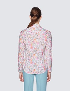 Bluse – Regular Fit – Baumwolle – weiß rosa Blümchen Print