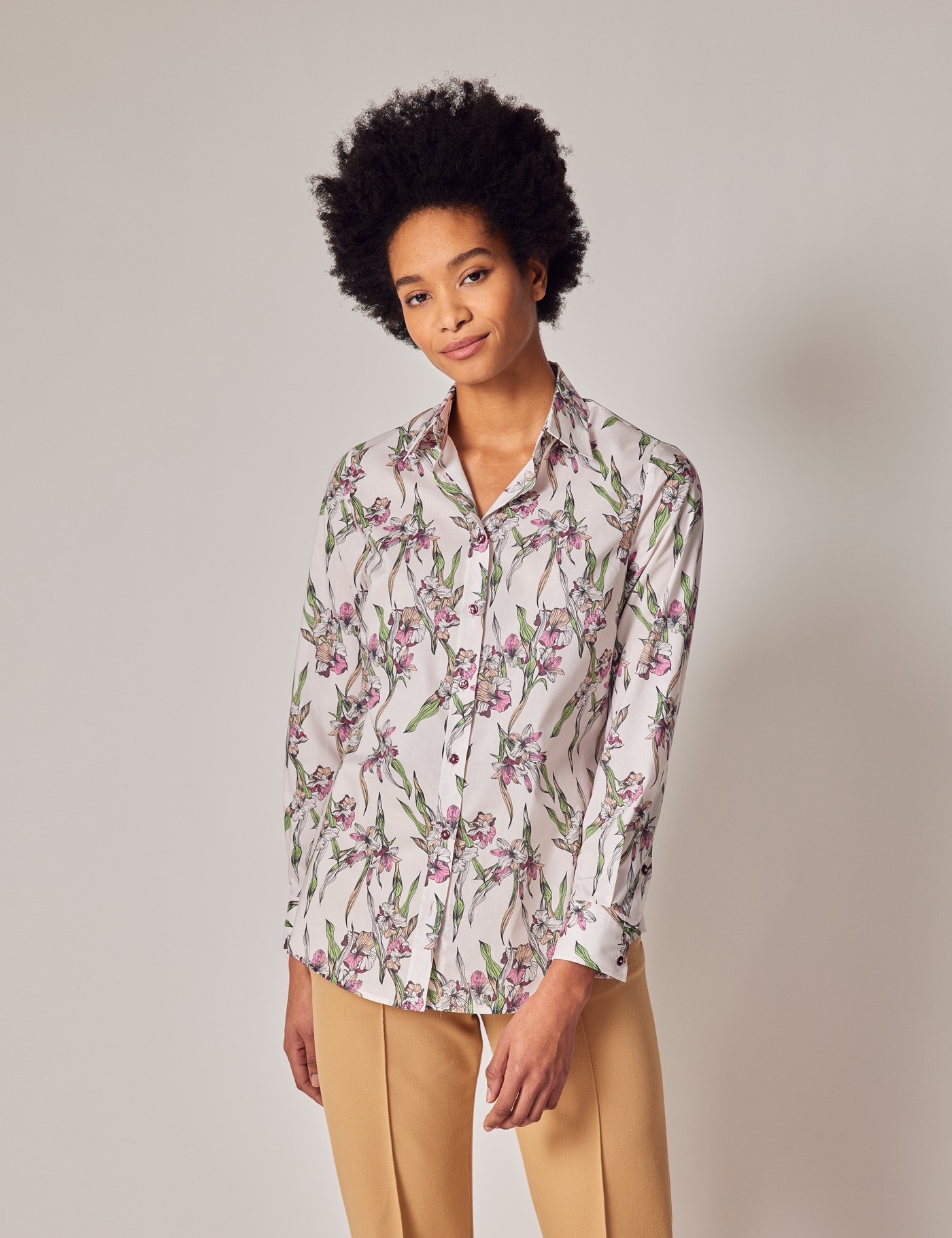 Women's & Green Lily Print Semi Cotton Shirt | & Curtis