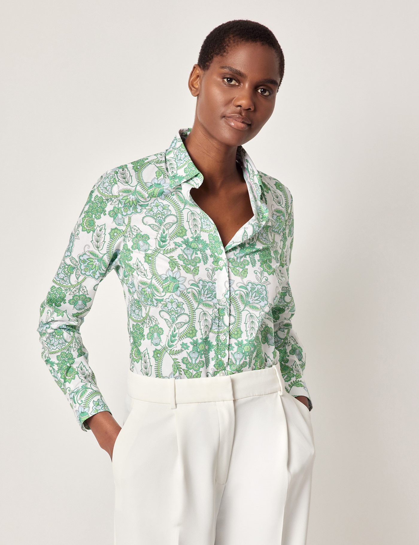 & Semi Fitted Green & Paisley Floral Shirt