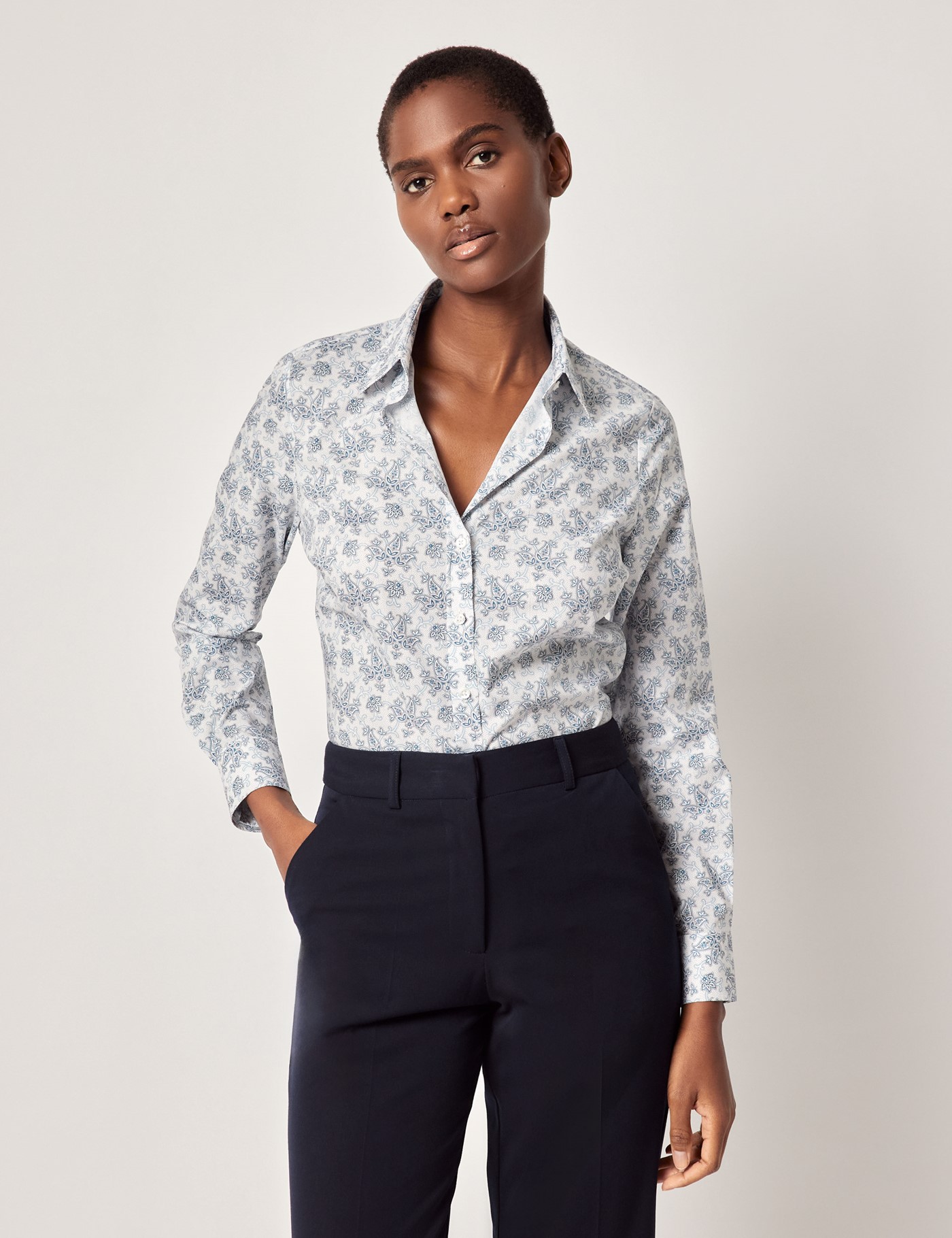 & Semi Fitted & Blue Paisley Shirt