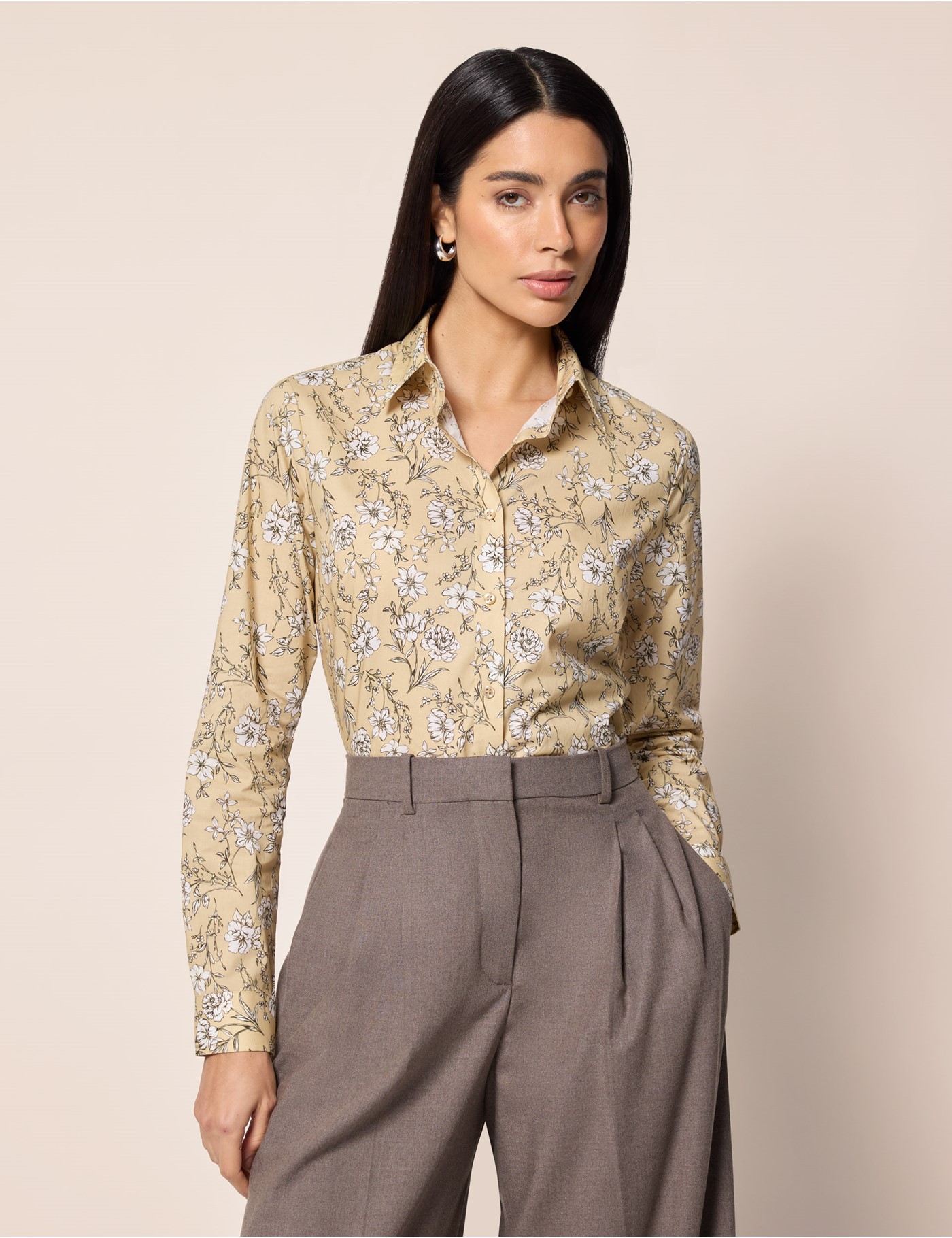 & Semi Fitted Yellow & Floral Shirt