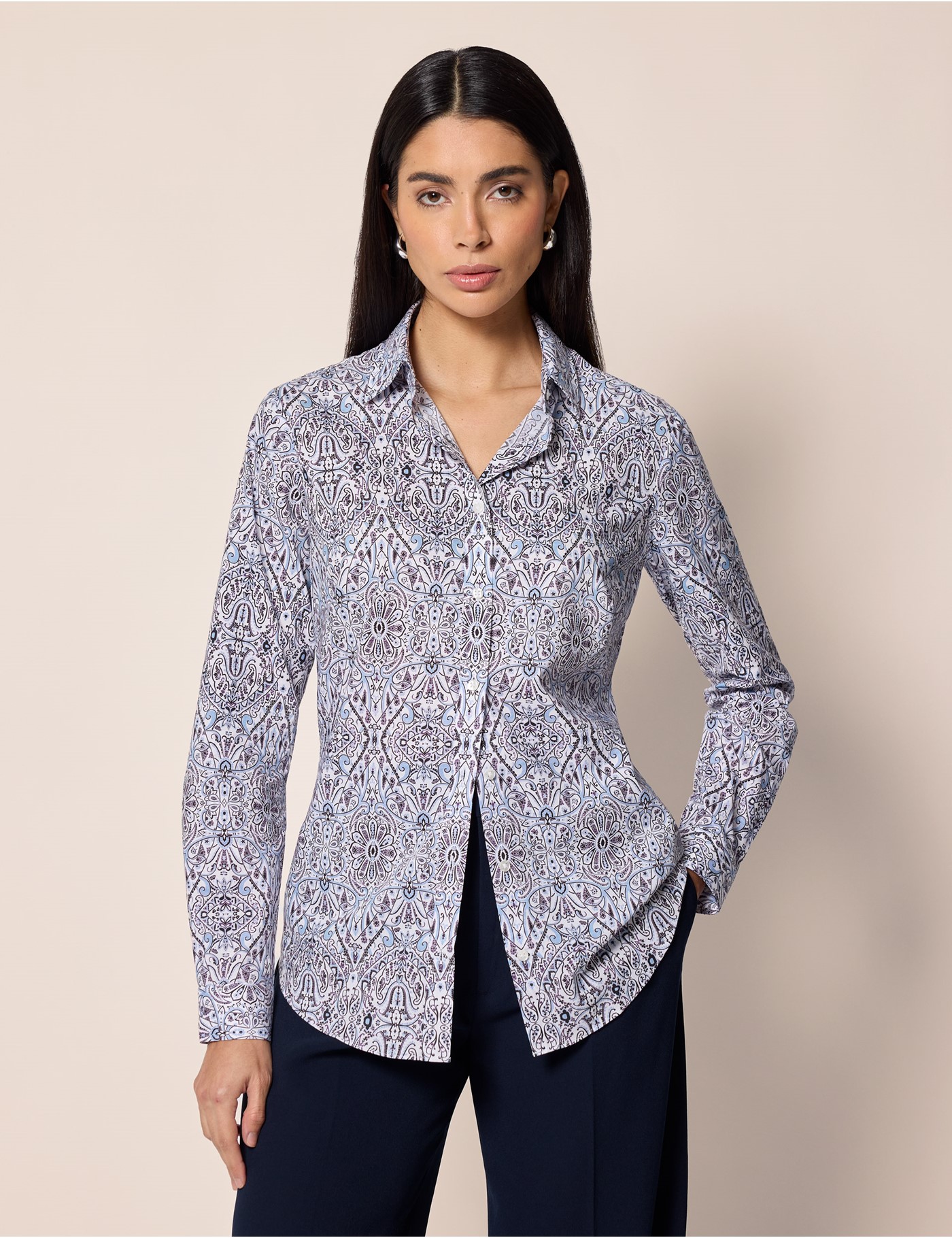 Hawes & Curtis Semi-Fitted White & Purple Paisley Shirt Size: 8 image 3