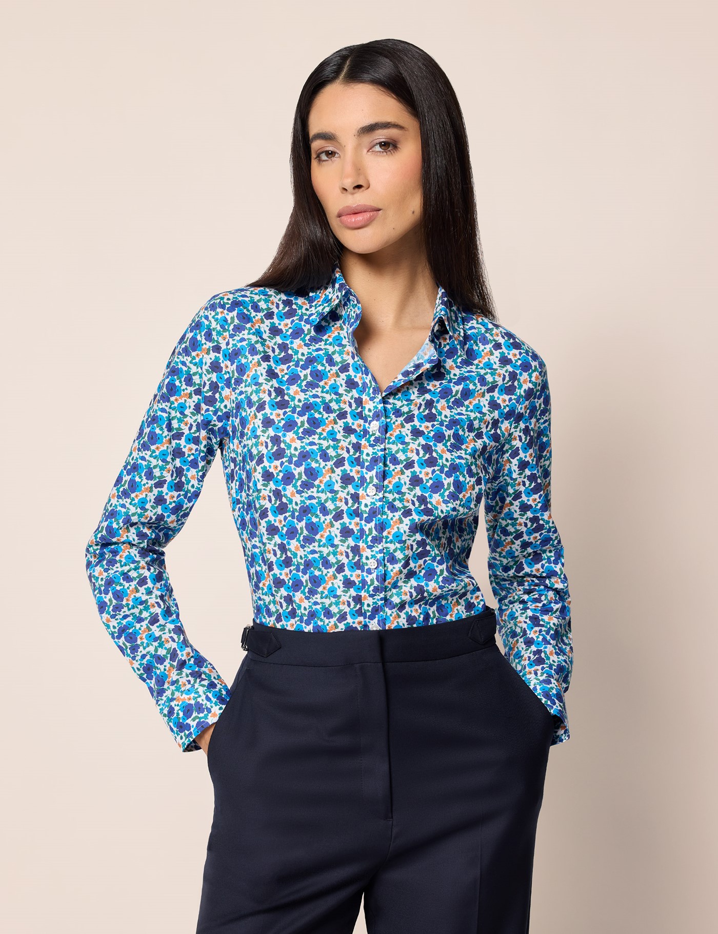 & Semi Fitted & Green Floral Shirt