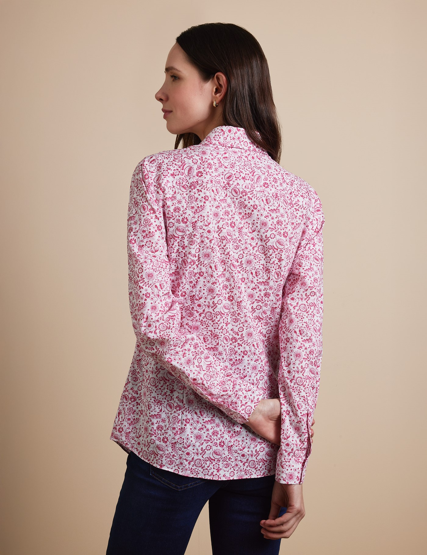 Hawes & Curtis Semi-Fitted Pink & White Floral Shirt Size: 6 image 2