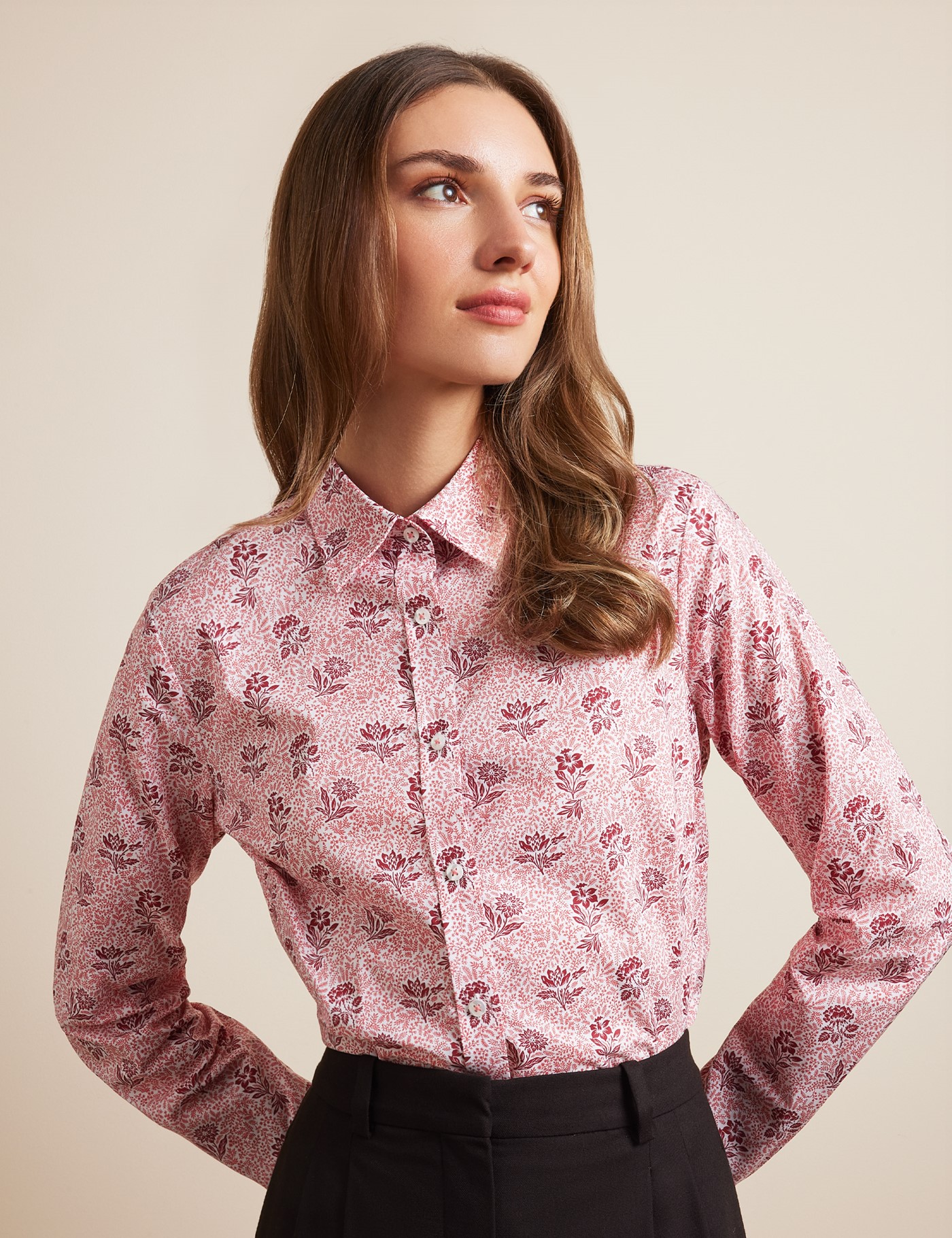 Hawes & Curtis Semi-Fitted White & Red Floral Shirt Size: 8 image 2