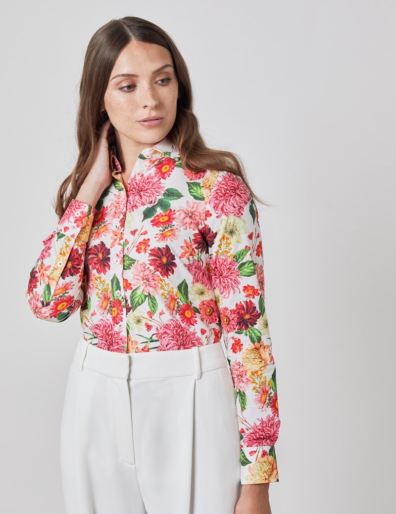 Easy Iron Cotton Women's Semi Fitted Shirt with Vintage Carnations ...
