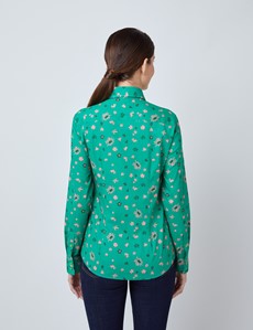 Women's Green & Pink Floral Print Semi Fitted Shirt 