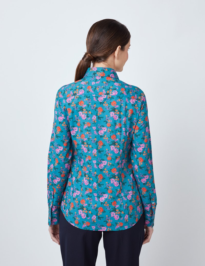 Women's Red & Pink Floral Print Semi Fitted Shirt 