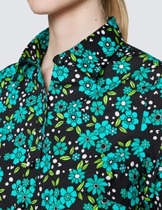 Women's Black & Green Floral Print Semi Fitted Shirt 