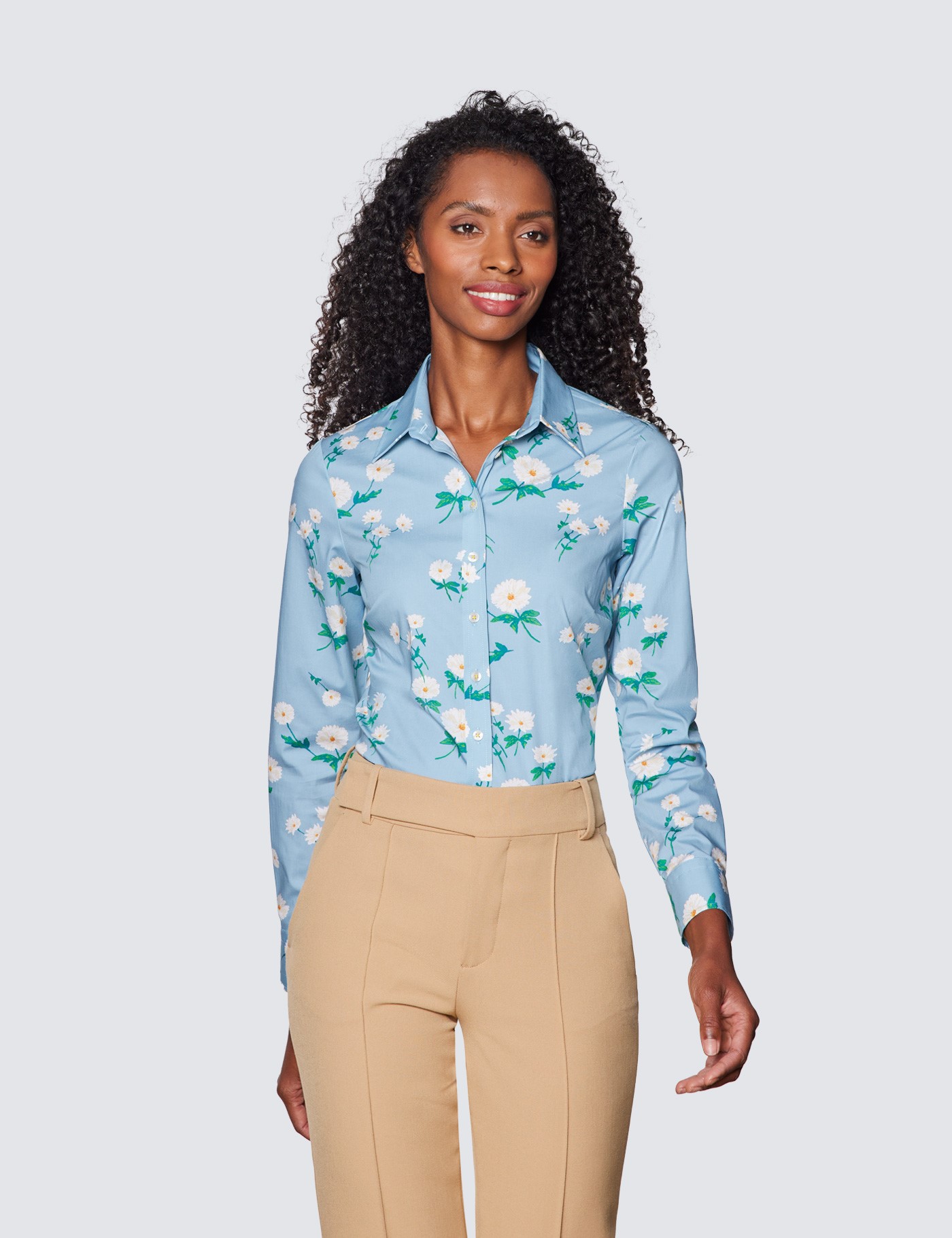 hawes & curtis women's light blue semi fitted cotton stretch shirt