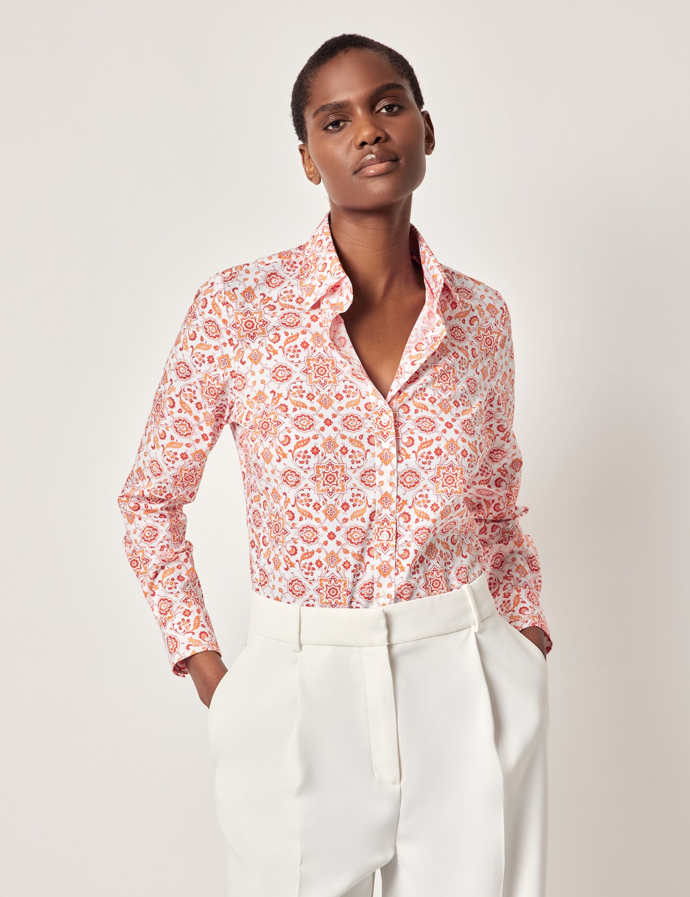& Semi Fitted & Red Abstract Shirt
