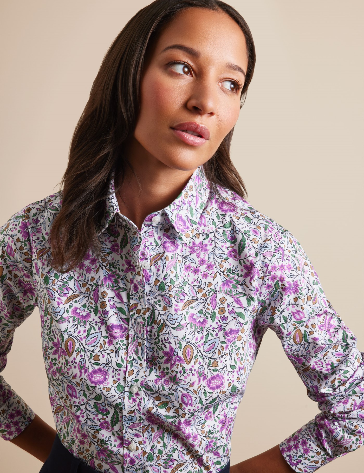 Hawes & Curtis Semi-Fitted White & Pink Floral Shirt Size: 10 image 2