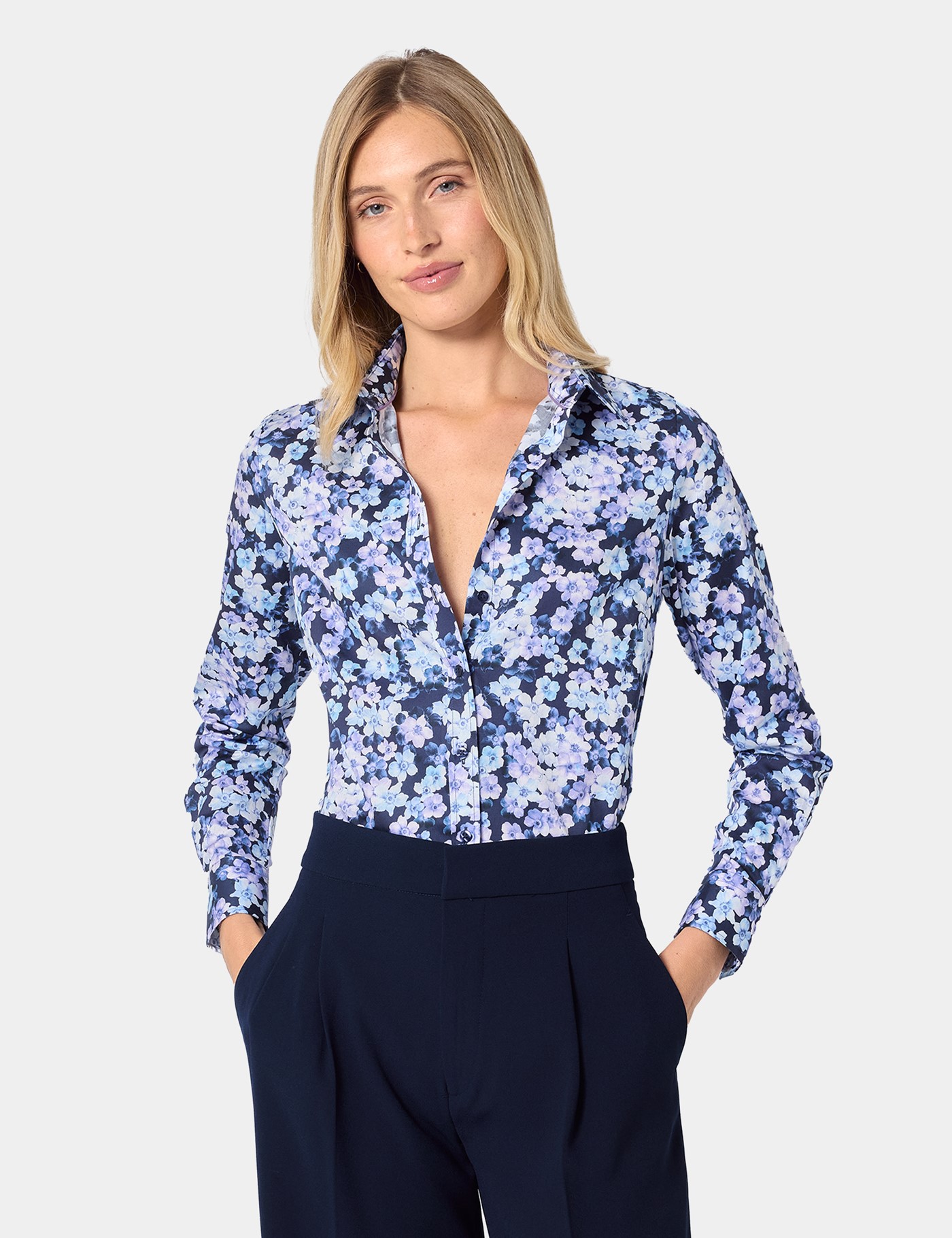 & Semi Fitted & Purple Floral Shirt