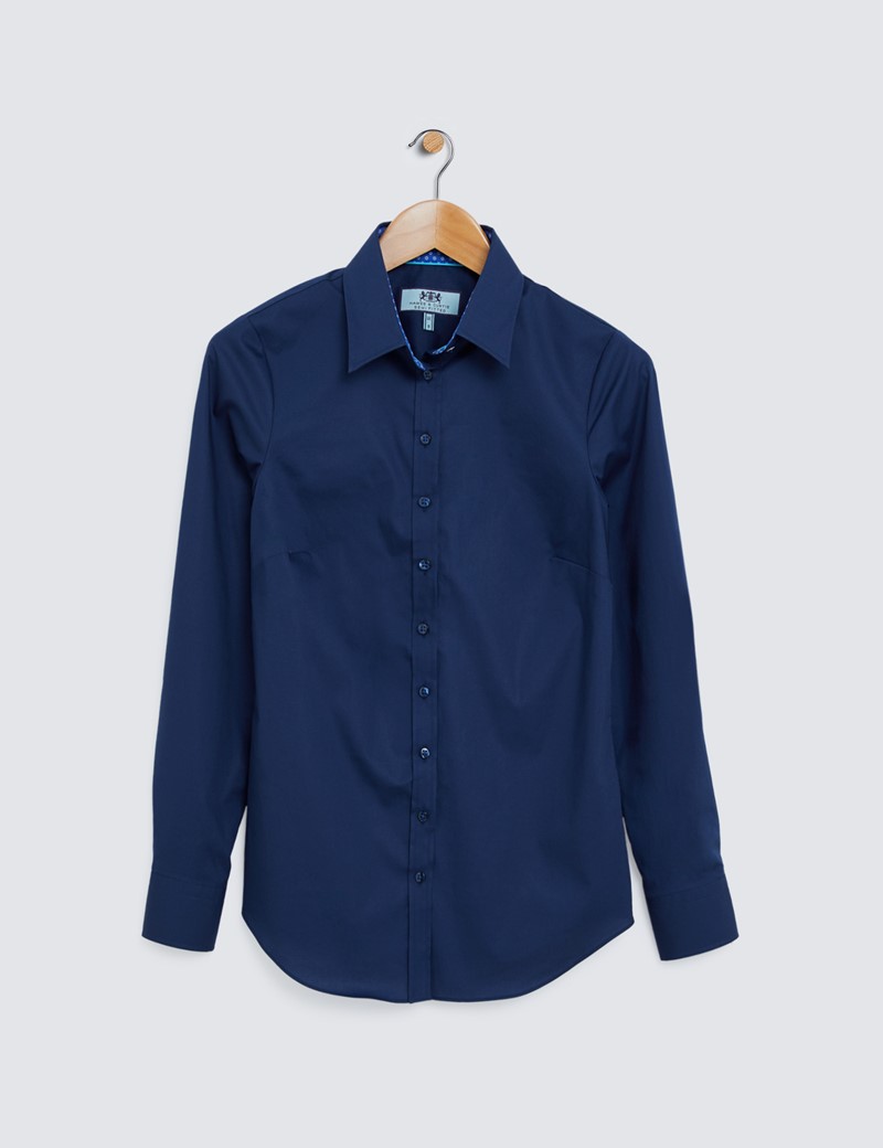 Women's Navy Semi Fitted Shirt with Contrast Detail