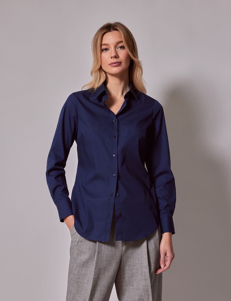 Women's Navy Semi-Fitted Shirt - Contrast Detail | Hawes & Curtis