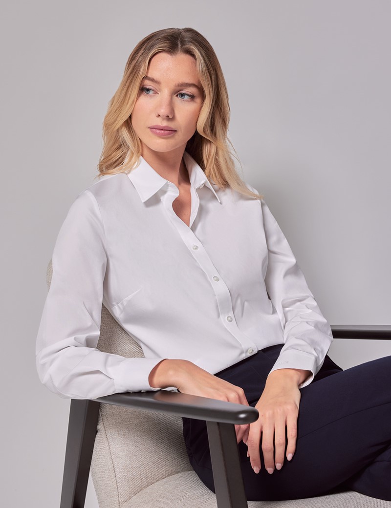 Women's 110th Anniversary White Cotton Semi-Fitted Shirt | Hawes & Curtis