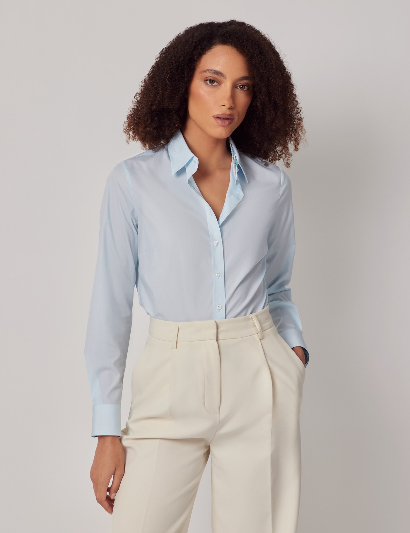 & Semi Fitted Light Blue Shirt Contrast Detail