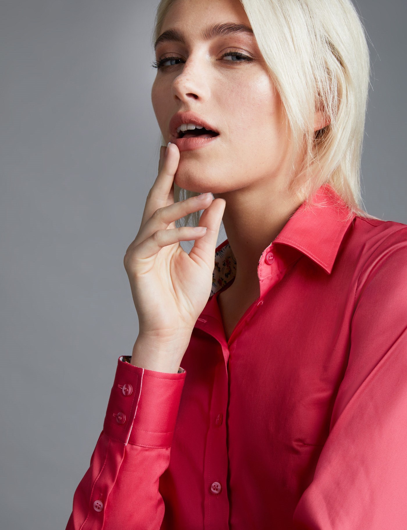 Women's Hot Coral Semi Fitted Shirt With Contrast Detail - Single Cuff ...