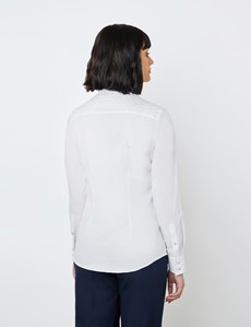 Women's White Jacquard Semi Fitted Shirt - Single Cuff