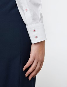 Women's White Jacquard Semi Fitted Shirt - Single Cuff