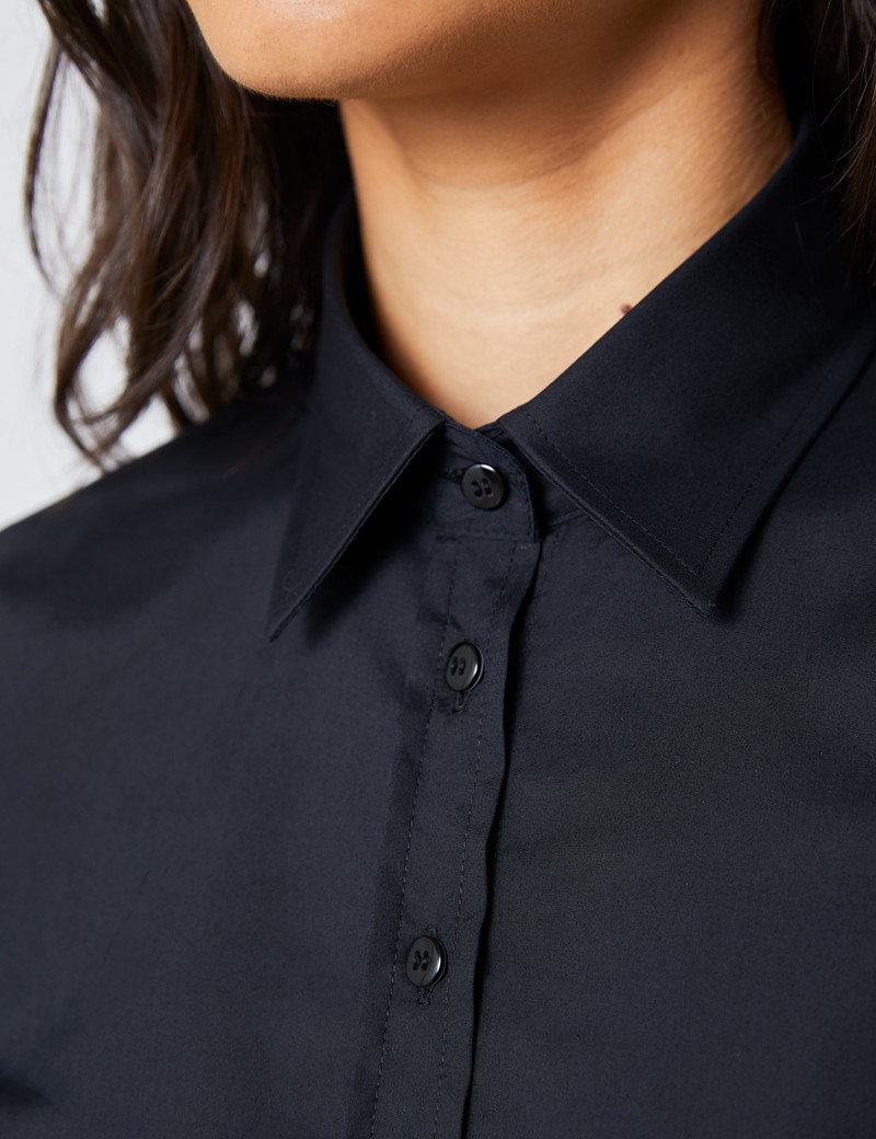 Women's Black Semi Fitted Cotton Shirt - Single Cuff | Hawes & Curtis