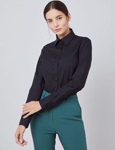 Women's Black Semi Fitted Cotton Shirt - Single Cuff