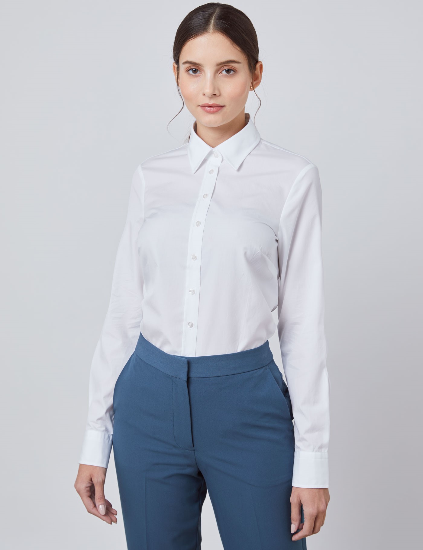 Women's White Poplin Semi-Fitted Shirt - Single Cuff | Hawes & Curtis