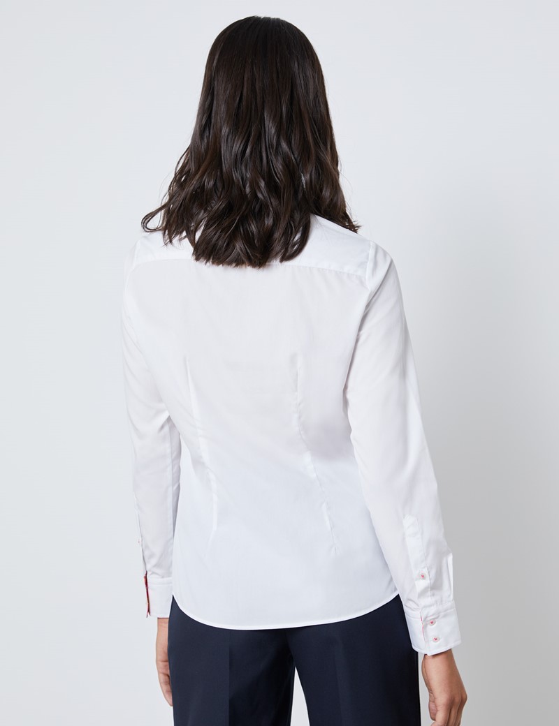 Women's White Poplin Semi-Fitted Shirt With Contrast Detail - Single ...