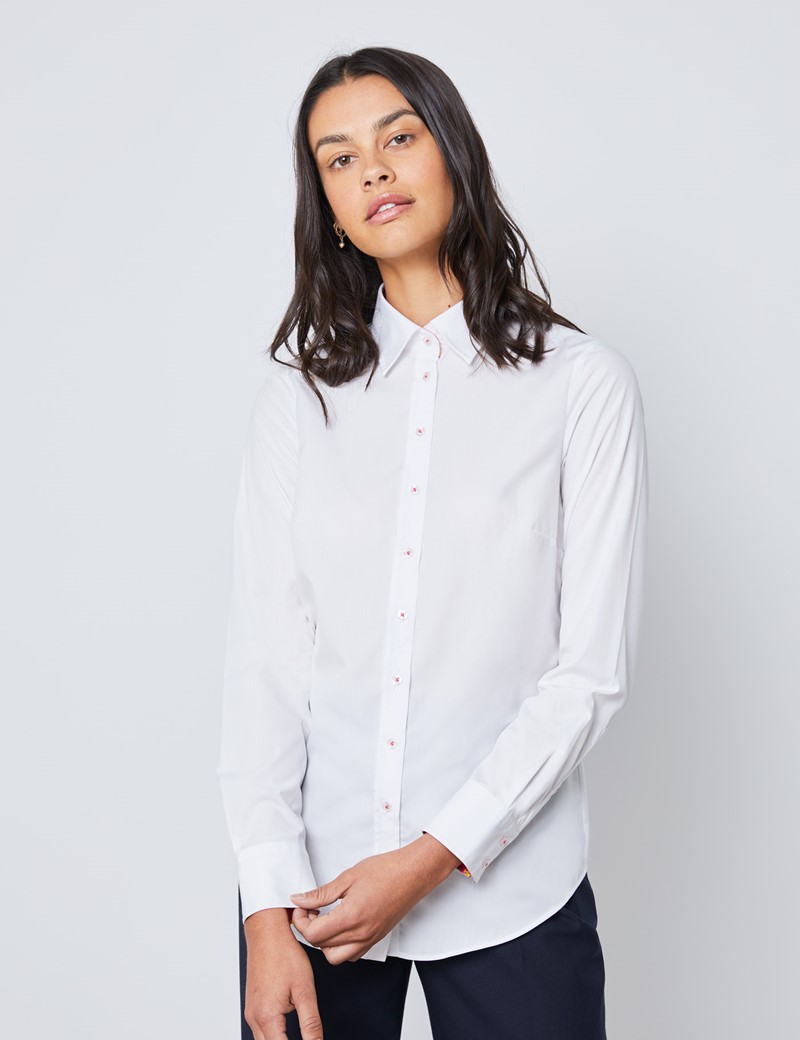 Women's White Poplin Semi-Fitted Shirt With Contrast Detail - Single ...