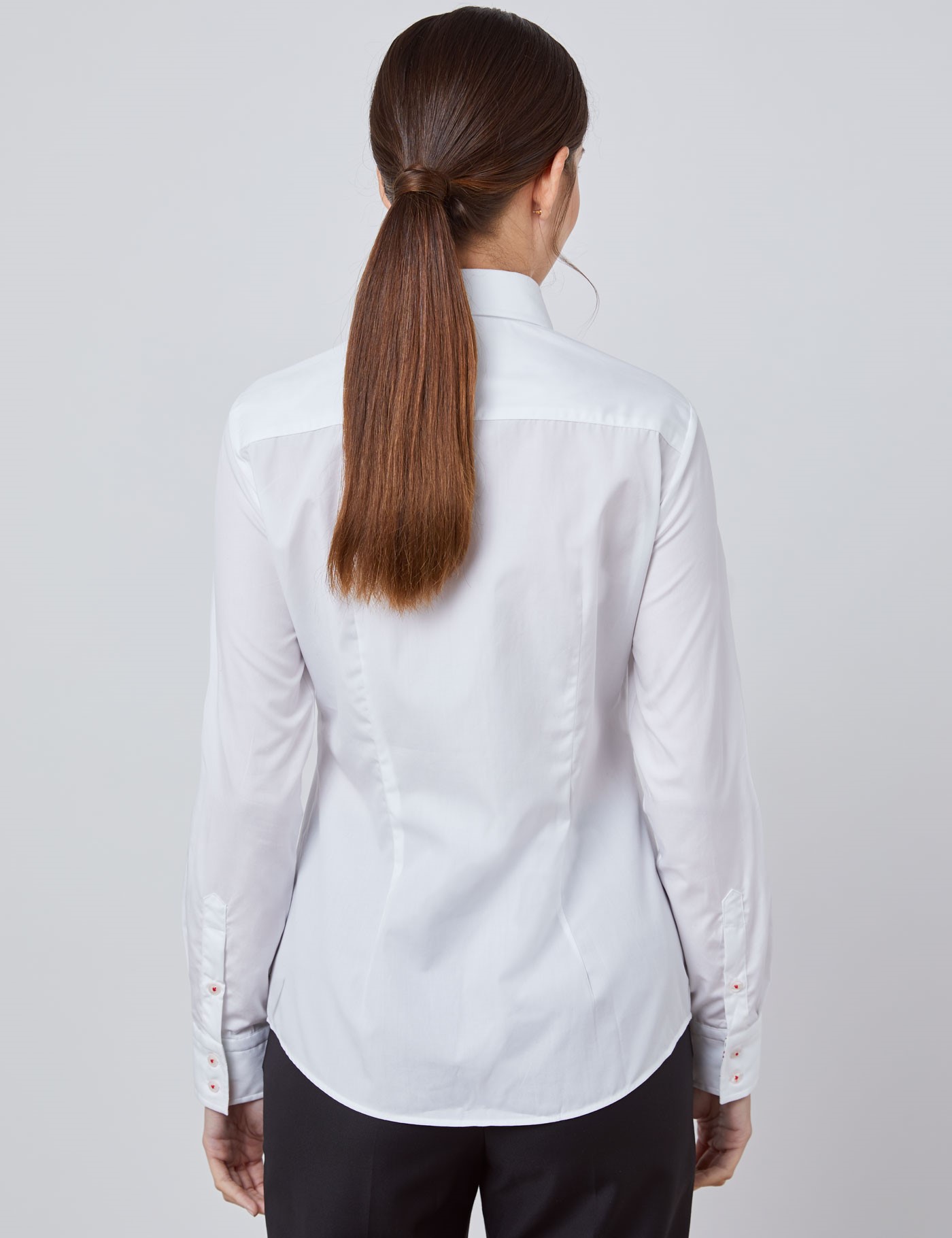 Women's White Semi Fitted Shirt With Contrast Detail - Single Cuff ...