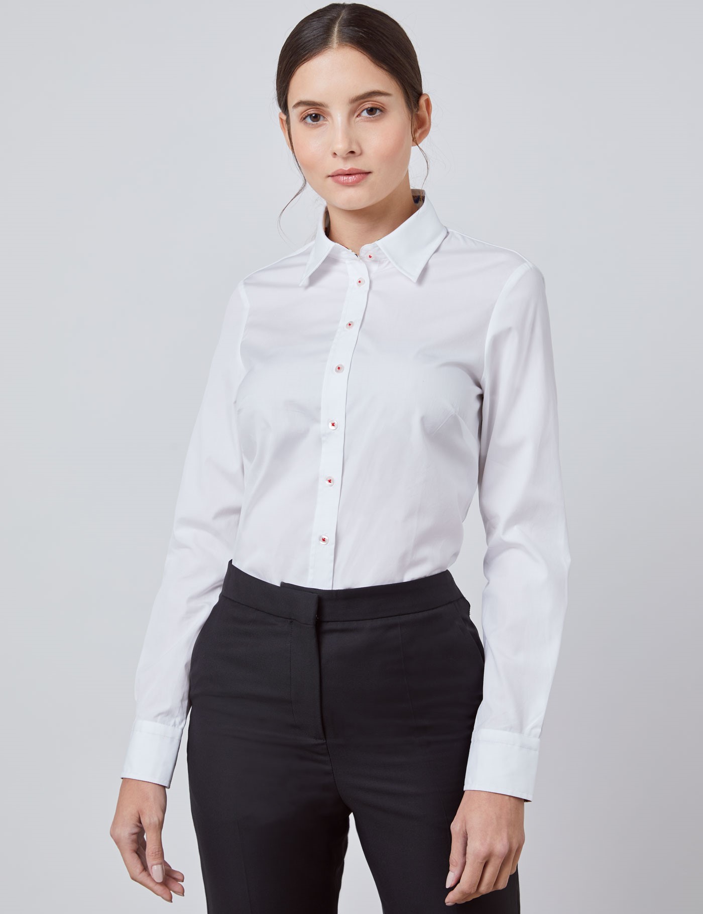 Women's White Semi Fitted Shirt With Contrast Detail - Single Cuff ...