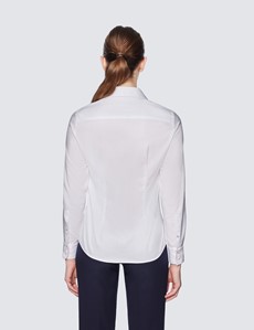 Women's White Fine Twill Semi Fitted Cotton Shirt