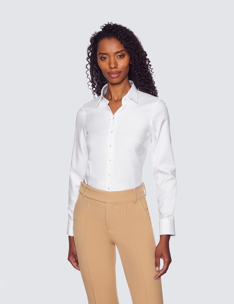 White Twill Semi Fitted Cotton Shirt 