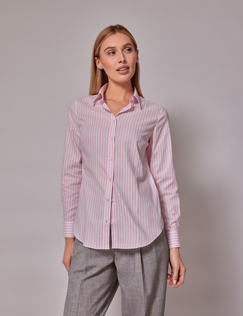 Women's Pink & White Bengal Stripe Semi-Fitted Cotton Shirt | Hawes ...