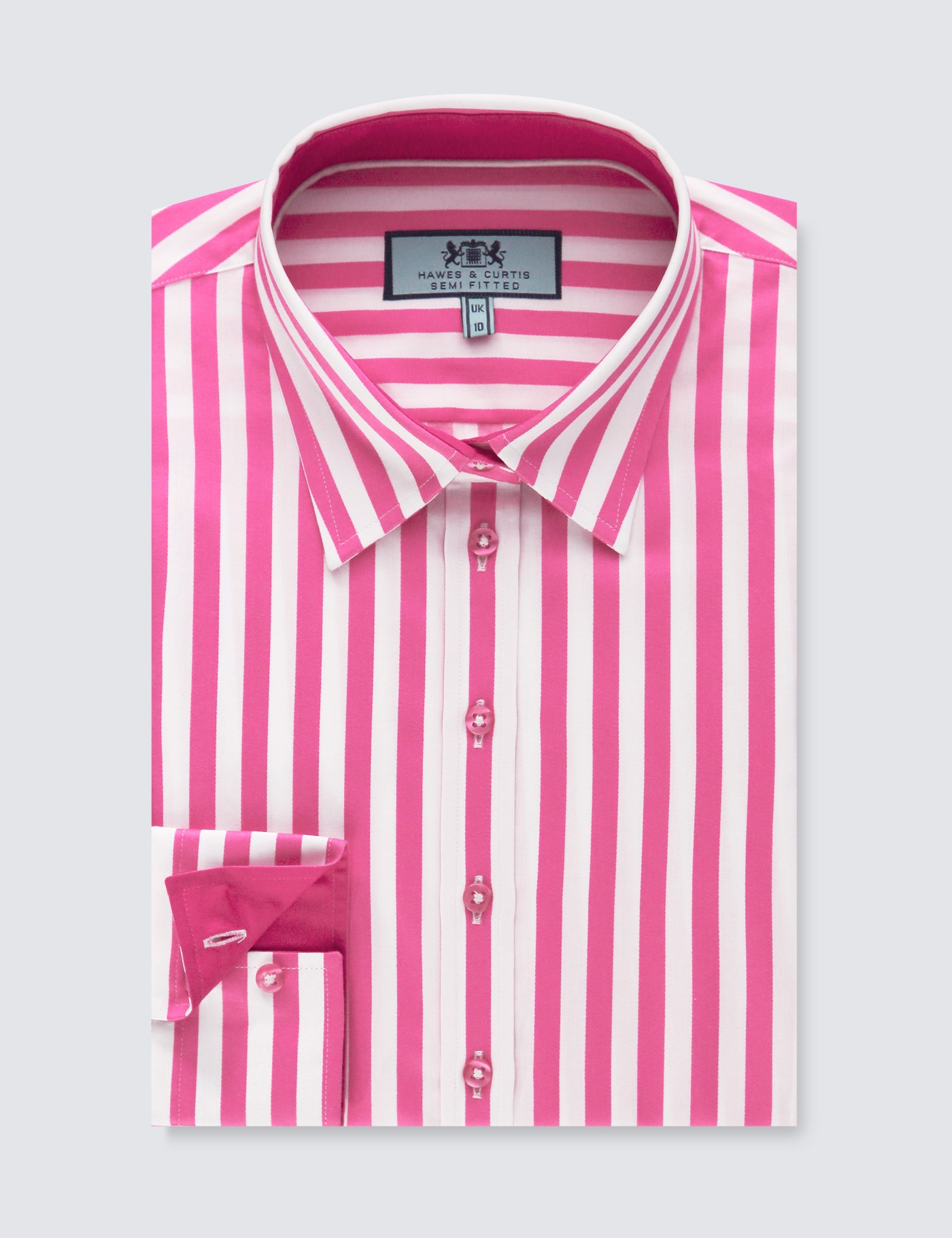 Women's Pink & White Bengal Stripe Semi Fitted Shirt - Single Cuff ...