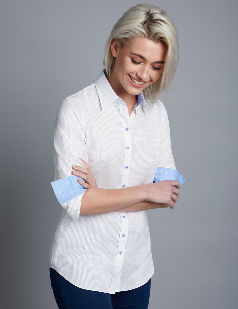 Women's White Textured Semi Fitted Shirt With Contrast Detail- Single ...