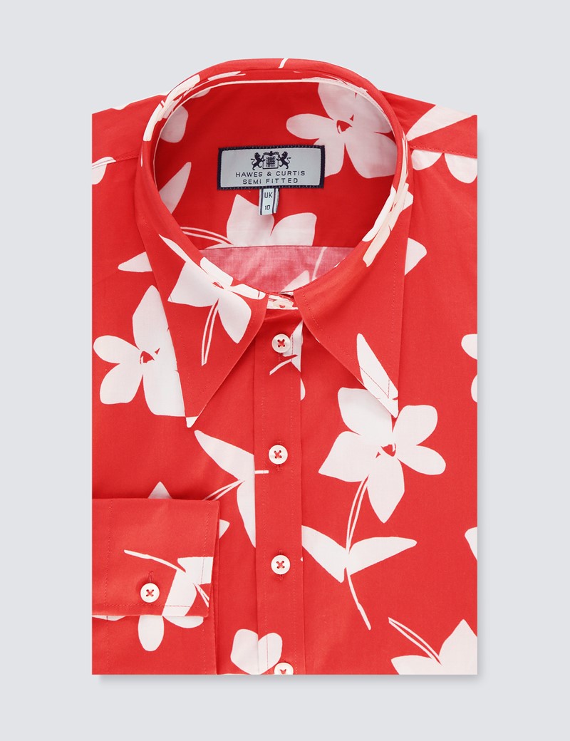 red shirt white collar womens