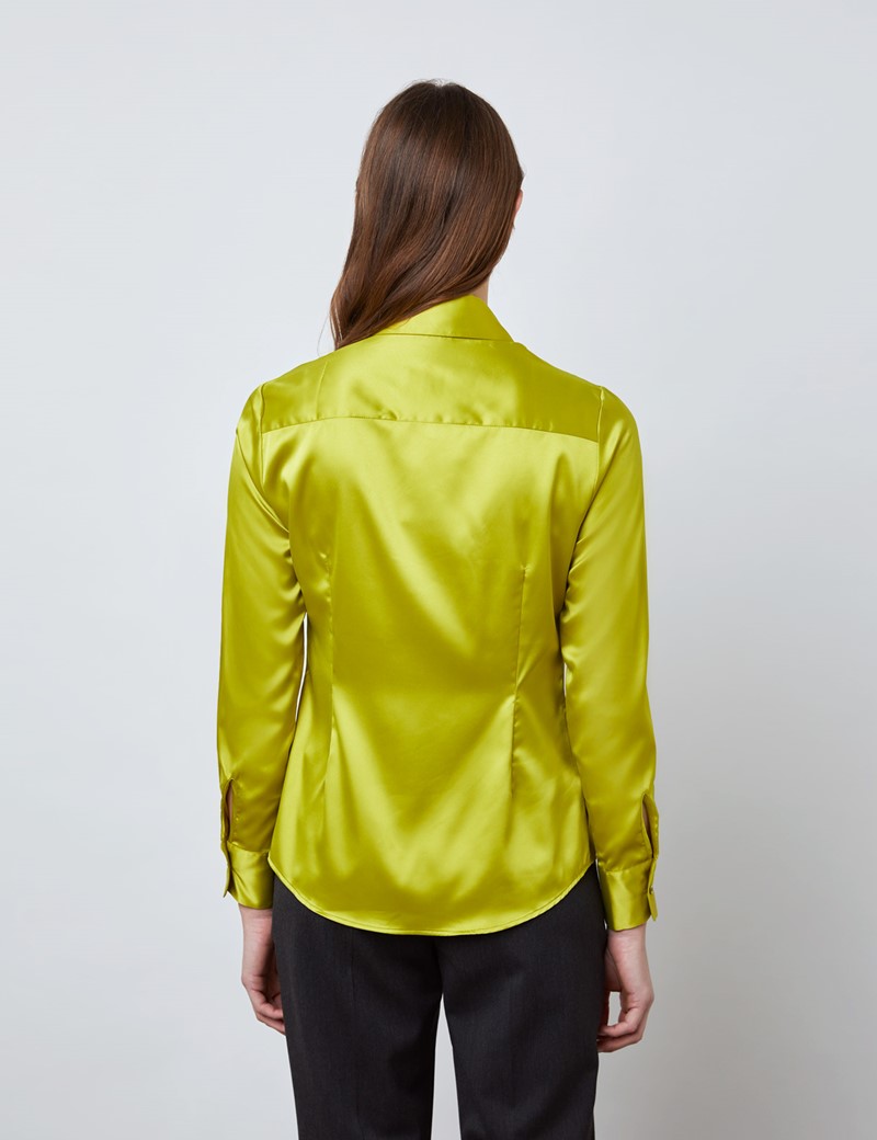 Plain Satin Women's Vintage Collar Semi Fitted Blouse in Kiwi | Hawes ...